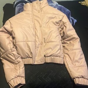 Light pink cropped puffer jacket